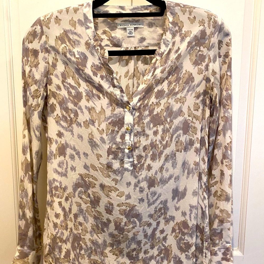 Petite, Banana Republic silk blouse, animal print